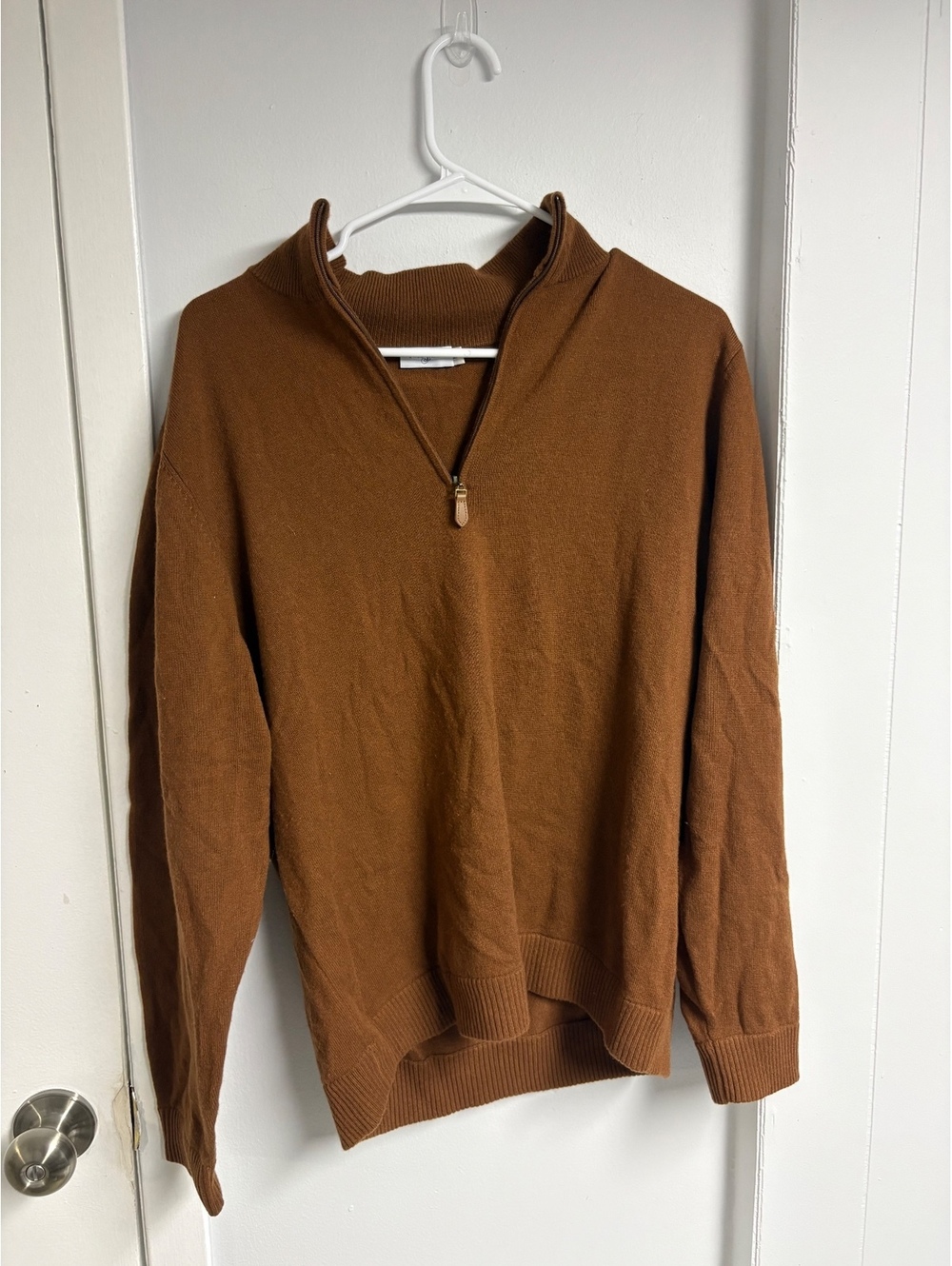 Tom James Men's Medium Brown Quarter Zip Pullover Sweater
